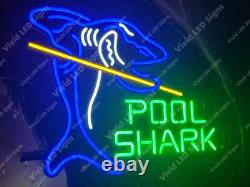 Pool Shark Billiards Sports 24x20 Vivid LED Neon Sign Light Lamp With Dimmer