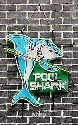 Pool Shark Table Billiards Game 24x20 Neon Sign Light Lamp HD Vivid Printing