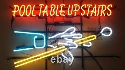 Pool Table Upstairs Billiards Game Room Neon Light Sign 24x20 Beer Bar Decor
