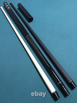 Sawdust Custom All Ebony Pool Cue w White Inlays, Carbon Fiber and Maple Shafts