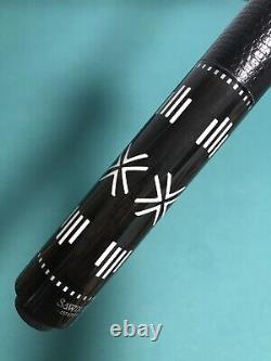 Sawdust Custom All Ebony Pool Cue w White Inlays, Carbon Fiber and Maple Shafts