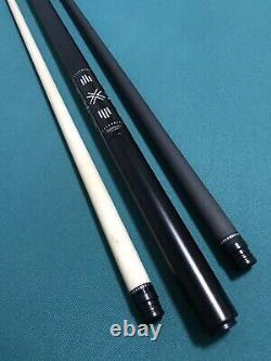 Sawdust Custom All Ebony Pool Cue w White Inlays, Carbon Fiber and Maple Shafts