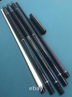 Sawdust Custom Ebony Pool Cue w Veneers, Leather Wrap, Carbon & Maple Shafts