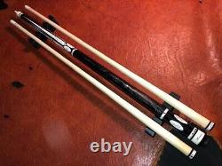 Steve Lomax Custom Pool Cue With 2 Maple Shafts. Leather Wrap. Rare 5 Pointer