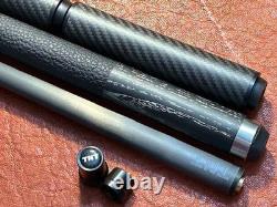 TNT Black Wood Pool Cue with Carbon Fiber Shaft. JPs and 9 Stackable Extension