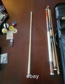 Two Pool Cues and Custom Leather Case. PureX HXT65, Lucasi LZC27, Lexpoint +More