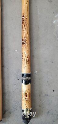 VINTAGE Golden Shark Custom Crafted Pool Cue, Carved Inlay wooden