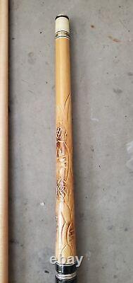 VINTAGE Golden Shark Custom Crafted Pool Cue, Carved Inlay wooden