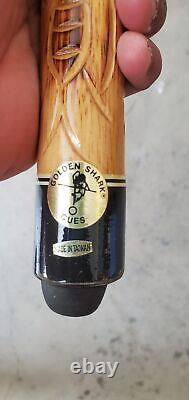 VINTAGE Golden Shark Custom Crafted Pool Cue, Carved Inlay wooden