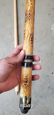 VINTAGE Golden Shark Custom Crafted Pool Cue, Carved Inlay wooden