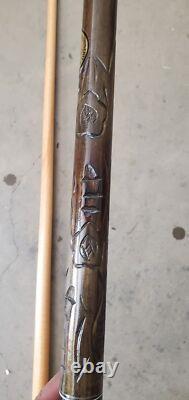 VINTAGE Golden Shark Custom Crafted Pool Cue, Carved Inlay wooden