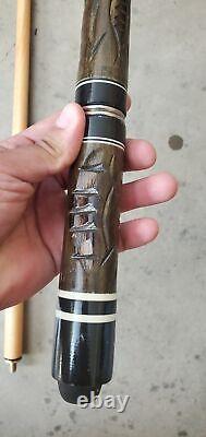 VINTAGE Golden Shark Custom Crafted Pool Cue, Carved Inlay wooden