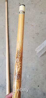 VINTAGE Golden Shark Custom Crafted Pool Cue, Carved Inlay wooden