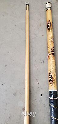 VINTAGE Golden Shark Custom Crafted Pool Cue Inlay wooden carved