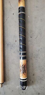 VINTAGE Golden Shark Custom Crafted Pool Cue Inlay wooden carved