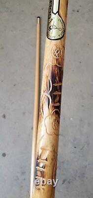 VINTAGE Golden Shark Custom Crafted Pool Cue Inlay wooden carved