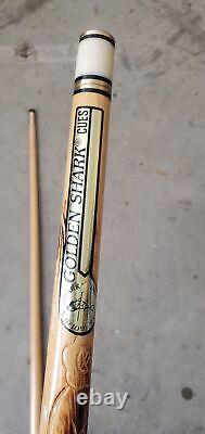 VINTAGE Golden Shark Custom Crafted Pool Cue Inlay wooden carved