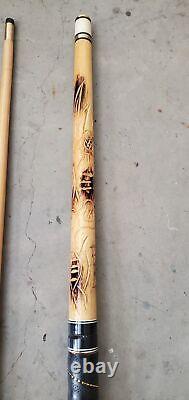 VINTAGE Golden Shark Custom Crafted Pool Cue Inlay wooden carved