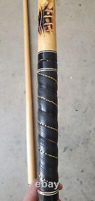 VINTAGE Golden Shark Custom Crafted Pool Cue Inlay wooden carved