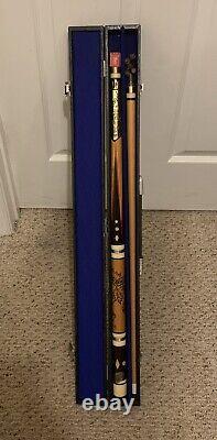 VINTAGE Golden Shark Custom Crafted Pool Cue by Bob & Chet, Carved & MOP Inlay