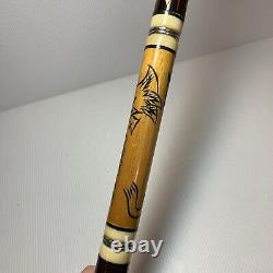 VINTAGE Golden Shark Custom Crafted Pool Cue by Bob & Chet, Carved & MOP Inlay