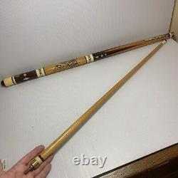 VINTAGE Golden Shark Custom Crafted Pool Cue by Bob & Chet, Carved & MOP Inlay