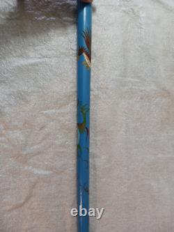 VTG Wooden Cane Concealed Pool Cue Brass Knob Dragon Body Carved Billiards
