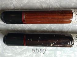 Vintage 2 Old Adam Pool Sticks Cue Billiard Custom Inlaid Smoke Stain Wrap As Is