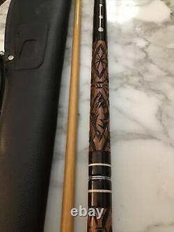 Vintage Custom Pool Cue Mahogany & Ash, Mother Of Pearl Inlaid 57 Original Case