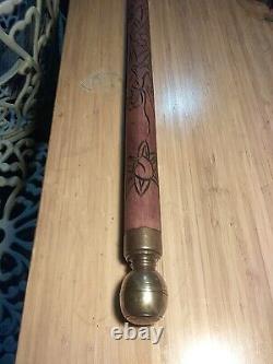 Vintage Walking Cane Stick Concealed Pool Cue Billiards Wood Knob Brown Carved