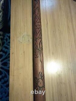 Vintage Walking Cane Stick Concealed Pool Cue Billiards Wood Knob Brown Carved