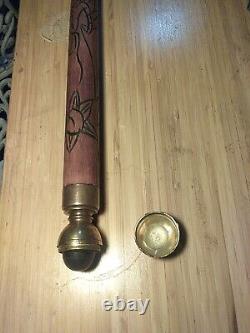 Vintage Walking Cane Stick Concealed Pool Cue Billiards Wood Knob Brown Carved