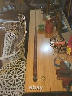 Vintage Walking Cane Stick Concealed Pool Cue Billiards Wood Knob Brown Carved