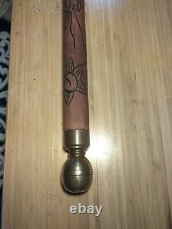 Vintage Walking Cane Stick Concealed Pool Cue Billiards Wood Knob Brown Carved