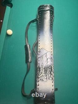 Volturi Custom Pool Cue Case 4x8 STINGRAY & Genuine Leather Mountain Scene